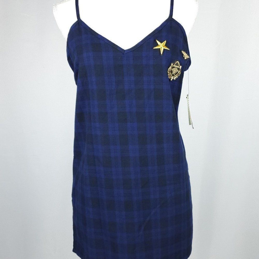 Sam Edelman Navy Plaid Chemise Sleepwear Tank Top